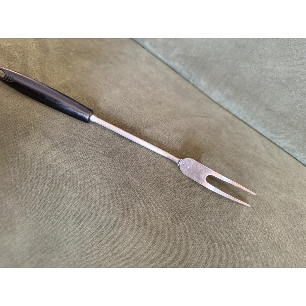 EKCO Meat Fork 11 1/4" Stainless Steel Black Plastic Handle Vintage- some rust